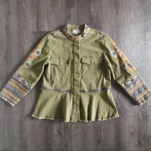 (EUC) Johnny Was Embroidered Boho Green peplum Jacket top (S)